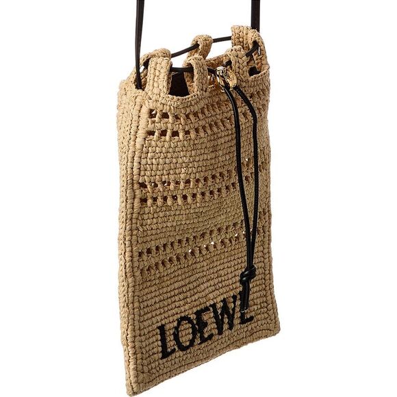 Loewe Drawstring Pocket Raffia & Leather Crossbody, Beige - Picture 3 of 4